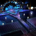 Luxury event stage design concept with water setup and immersive lighting, representing high-end event production by a leading event agency in Thailand