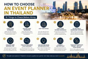 Infographic showing 10 things to check before hiring an event planner in Thailand
